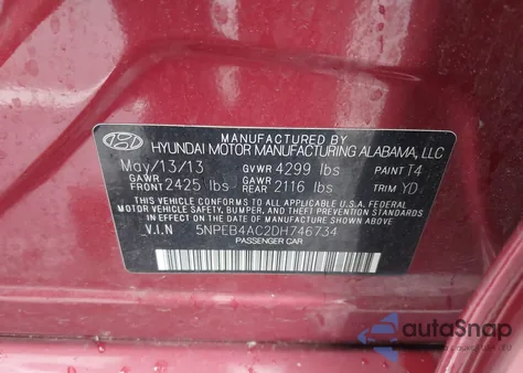 2013 Hyundai Sonata Gls z USA, uszkodzony, nr VIN 5NPEB4AC2DH746734